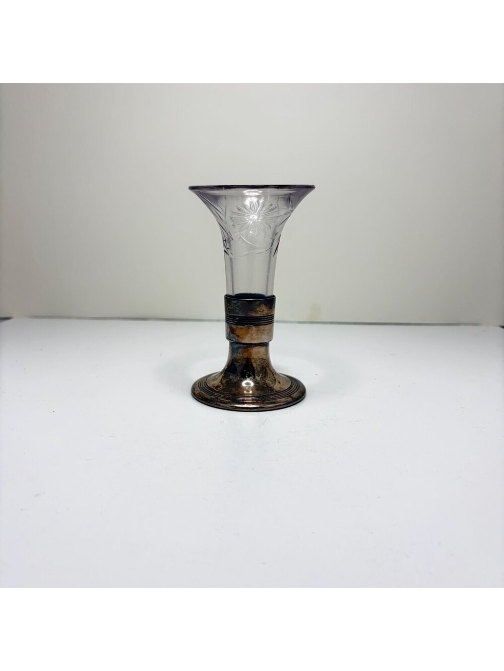 Vintage Forbes Plate Silver Plated Bud Vase with Etched Glass Insert